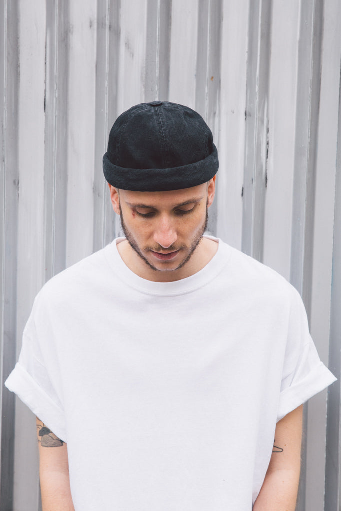 béton ciré Chapeau Miki Docker de Bretagne française noir lavé en coton Béton Ciré fabriqué au Portugal