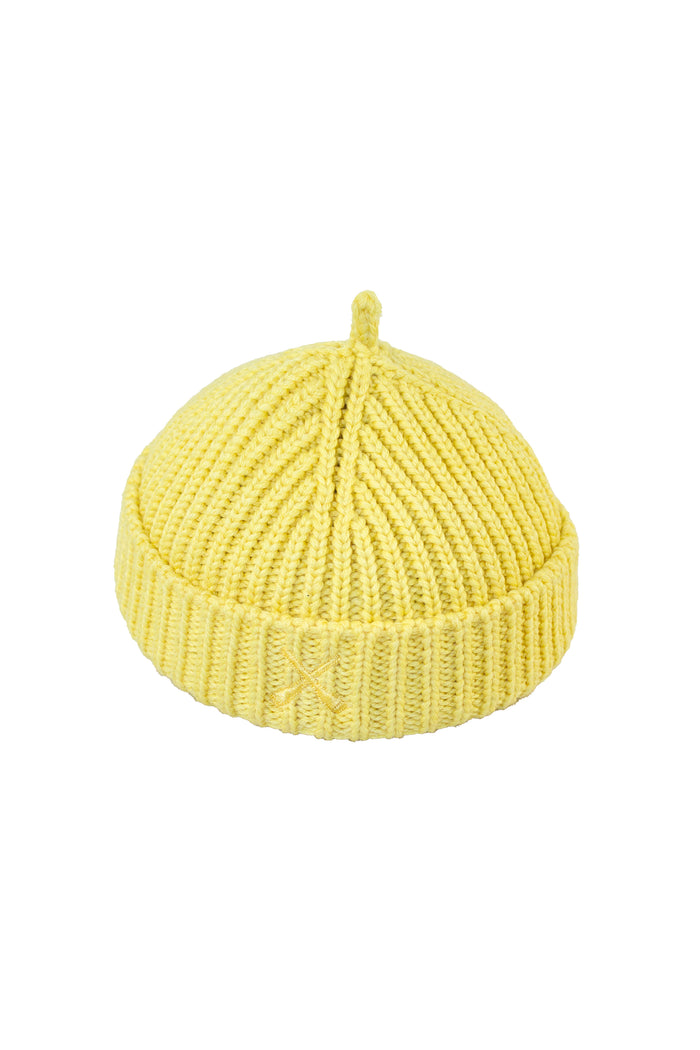 Béton Ciré Laine Et Bonnet Unisexe Bonnet Miki Jaune Beurre Tricoté En Italie