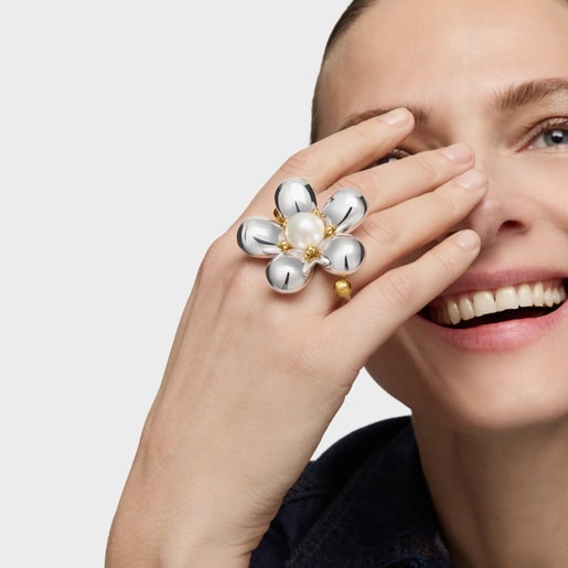 Tous Bague Double Bicolore Et Perle De Culture Daisy