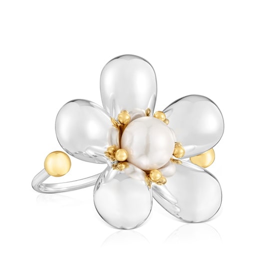 Tous Bague double bicolore et perle de culture Daisy