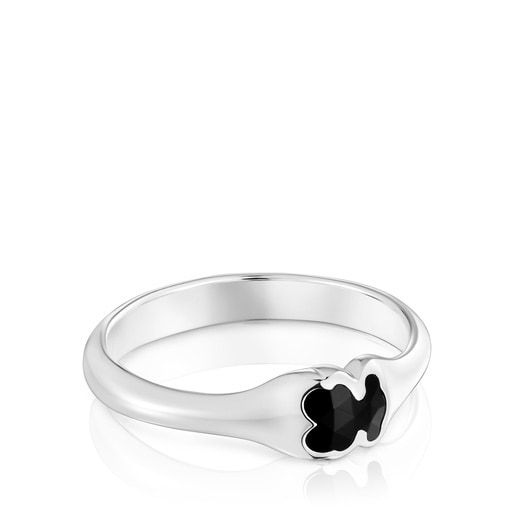 Tous Bague en argent et motif ourson en onyx petite TOUS Icon Color