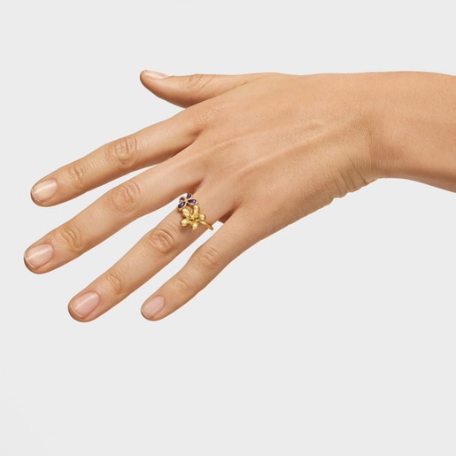 Tous Bague En Argent Plaqué Or 18 ct Et Améthyste Daisy