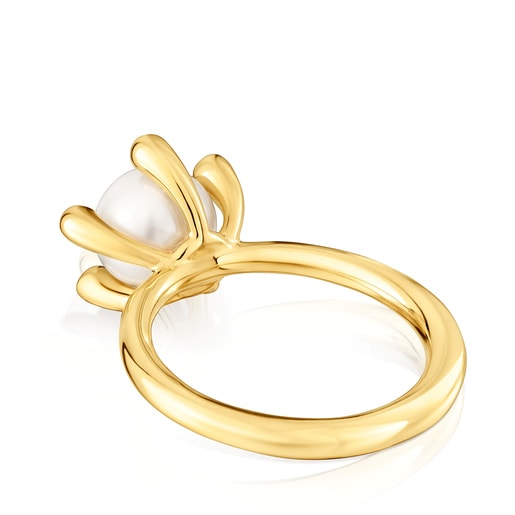 Tous Bague En Argent Plaqué Or 18 ct Et Perle De Culture TOUS Garden