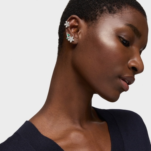 Tous Boucles D'oreilles Grimpantes En Argent Et Calcédoine Verte Daisy