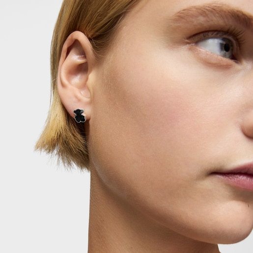 Tous Boucles D’oreilles Ourson En Argent Et Onyx 10 mm TOUS Icon Color