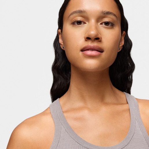 Tous Boucles D’oreilles Ourson En Argent Et Onyx 6 mm TOUS Icon Color