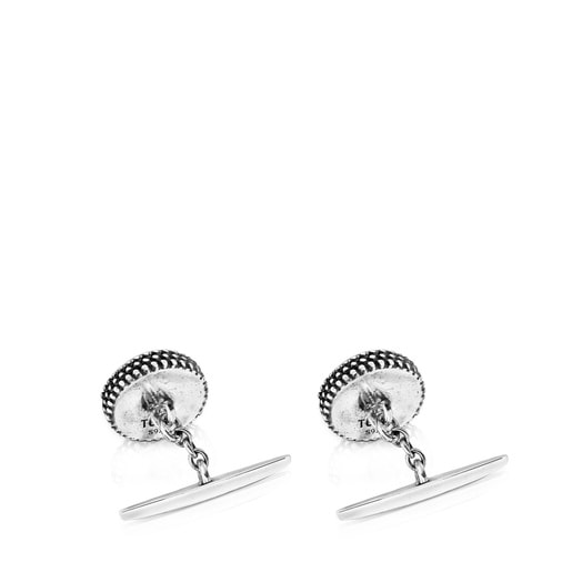Tous Boutons De Manchette En Argent Vieilli Et Onyx TOUS Man