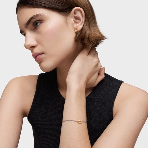 Tous Bracelet Chaîne En Acier Et Anneau En Or Hold Oval