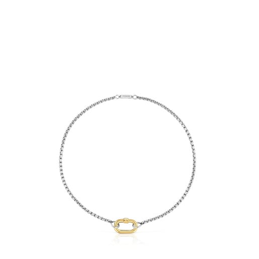 Tous Bracelet chaîne en acier et anneau en or Hold Oval