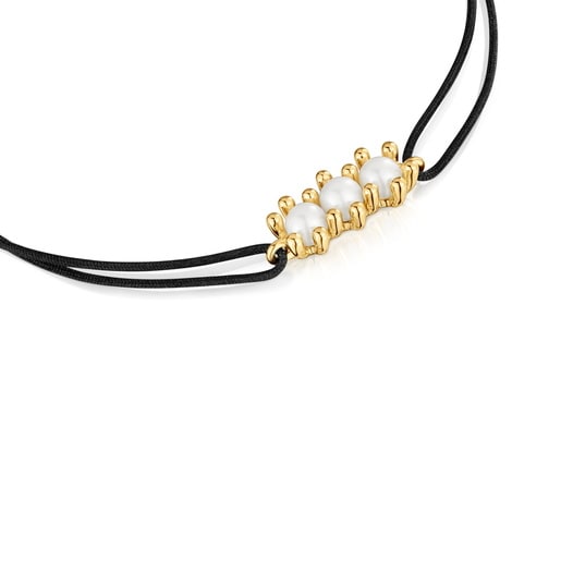 Tous Bracelet En Or Perles De Culture Et Nylon Noir Daisy