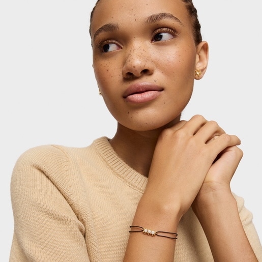 Tous Bracelet En Or Perles De Culture Et Nylon Noir Daisy