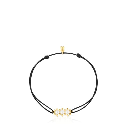 Tous Bracelet en or perles de culture et nylon noir Daisy