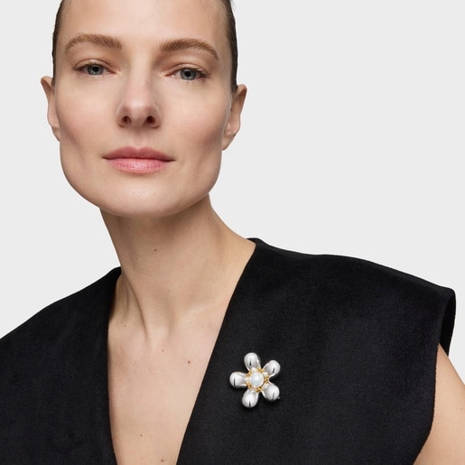 Tous Broche Fleur Bicolore Et Perle De Culture 44 mm Daisy