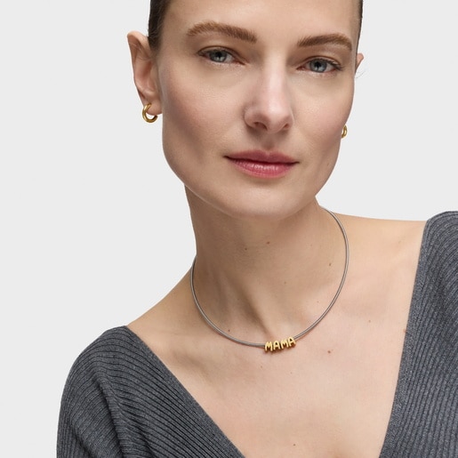 Tous Collier En Acier Et Argent Plaqué Or 18 ct Court TOUS Mama