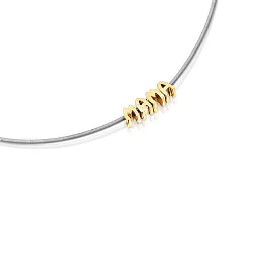 Tous Collier en acier et argent plaqué or 18 ct court TOUS Mama
