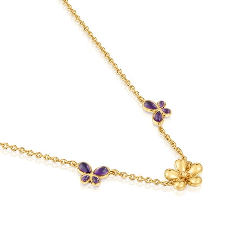 Tous Collier En Argent Plaqué Or 18 ct Et Améthyste Court Daisy
