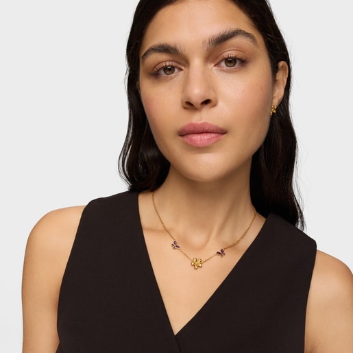 Tous Collier En Argent Plaqué Or 18 ct Et Améthyste Court Daisy