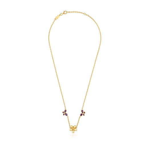 Tous Collier en argent plaqué or 18 ct et améthyste court Daisy Tous Collier en argent plaqué or 18 ct et améthyste court Daisy