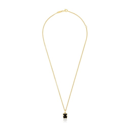 Tous Collier en argent plaqué or 18 ct et motif ourson en onyx court TOUS Icon Color