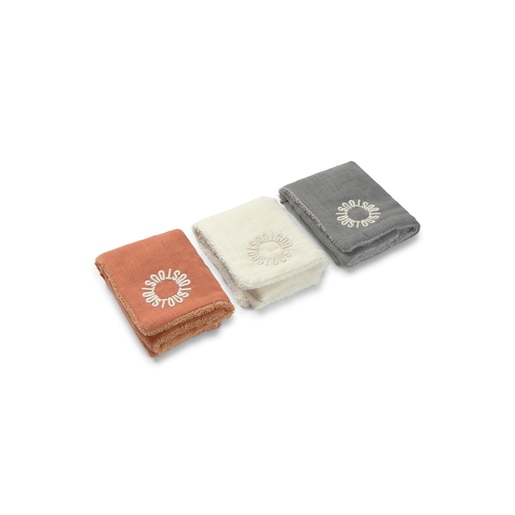 Tous Pack Of 3 Muslins With Towelling In Classic Grey