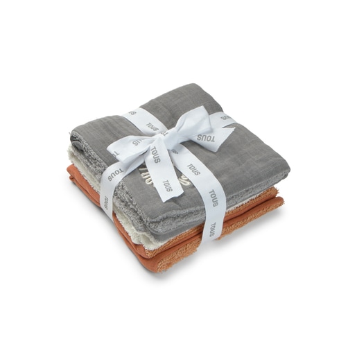 Tous Pack Of 3 Muslins With Towelling In Classic Grey