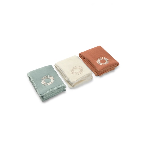 Tous Pack Of 3 Muslins With Towelling In Classic Mist
