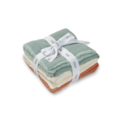 Tous Pack Of 3 Muslins With Towelling In Classic Mist