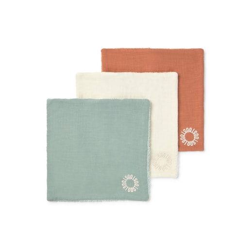 Tous Pack of 3 muslins with towelling in Classic mist