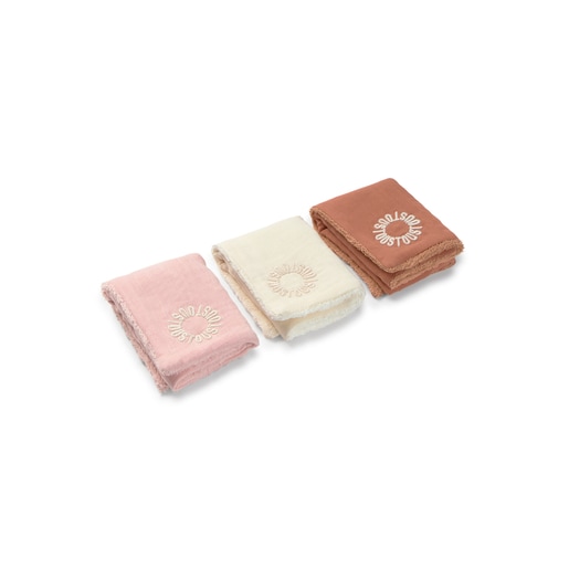 Tous Pack Of 3 Muslins With Towelling In Classic Pink