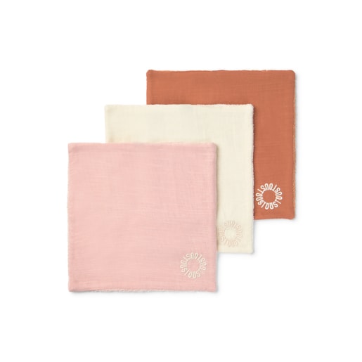 Tous Pack of 3 muslins with towelling in Classic pink
