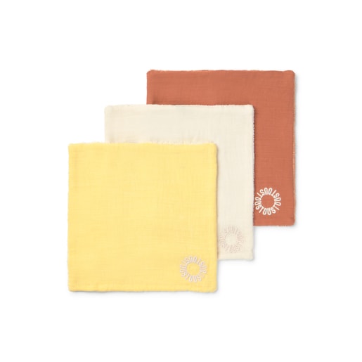 Tous Pack of 3 muslins with towelling in Classic yellow