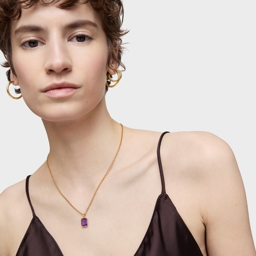 Tous Pendentif Argent Plaqué Or 18 ct Et Améthyste Petit Medallions