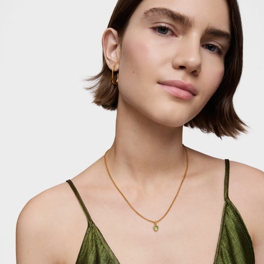 Tous Pendentif Argent Plaqué Or 18 ct Et Péridot Petit Medallions