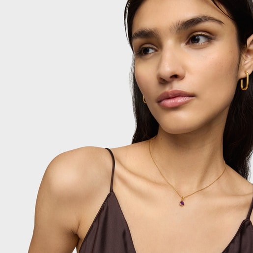 Tous Pendentif Argent Plaqué Or 18 ct Et Rhodolite Petit Medallions