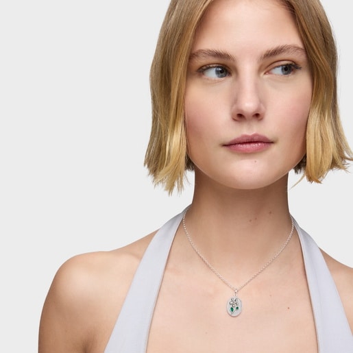 Tous Pendentif Médaille En Argent Et Calcédoine Verte Daisy