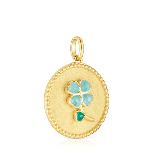 Tous Pendentif médaille en argent plaqué or 18 ct et pierres précieuses Daisy