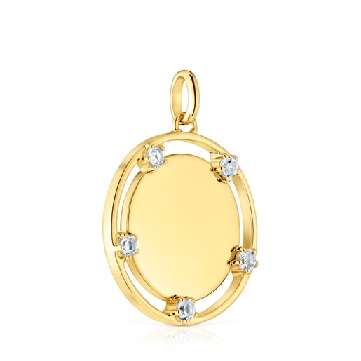 Tous Pendentif médaille en argent plaqué or 18 ct et topazes TOUS Basics