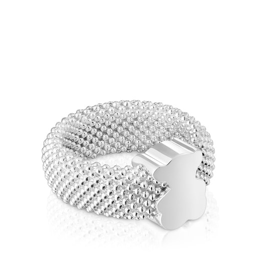 Tous Bague en argent motif ourson 10 mm Icon Mesh