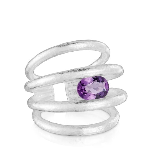 Tous Bague ouverte en argent et améthyste Duna Tous Bague ouverte en argent et améthyste Duna