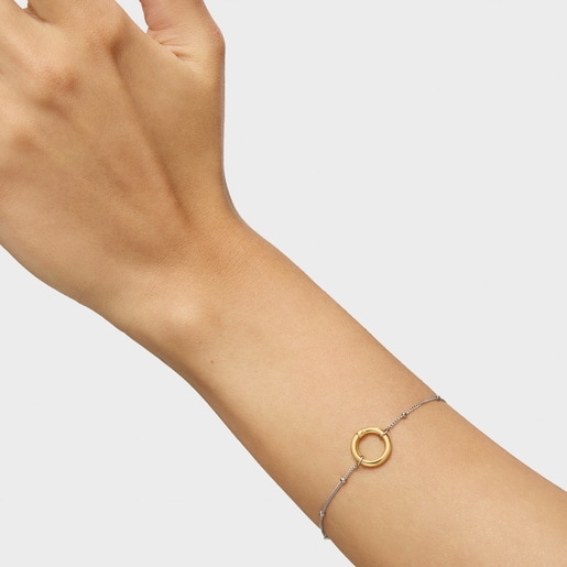 Tous Bracelet Chaîne En Acier Et Anneau En Or Hold