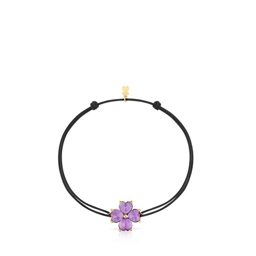 Tous Bracelet en or améthyste et nylon noir Daisy
