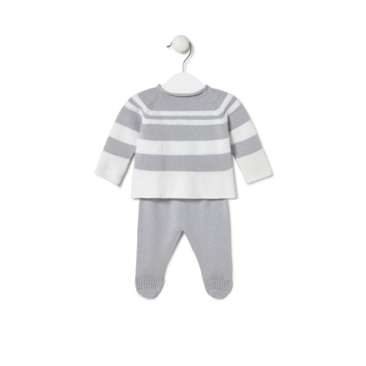 Tous Knitted baby outfit in Tricot grey stripes