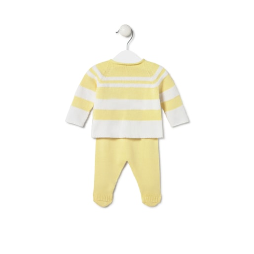 Tous Knitted baby outfit in Tricot yellow stripes