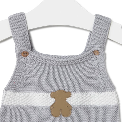 Tous Knitted Baby Romper In Tricot Grey Stripes
