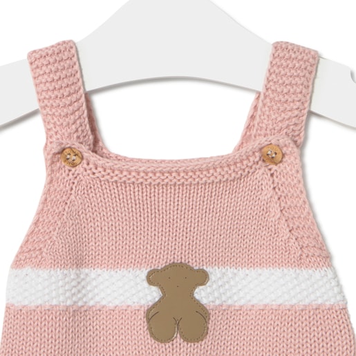 Tous Knitted Baby Romper In Tricot Pink Stripes