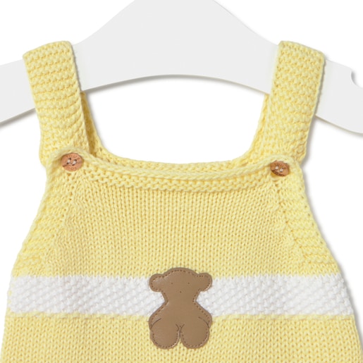 Tous Knitted Baby Romper In Tricot Yellow Stripes