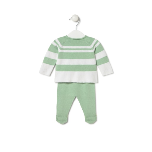 Tous Knitted baby set in Tricot green stripes