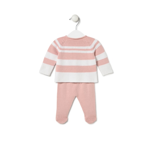 Tous Knitted baby set in Tricot pink stripes