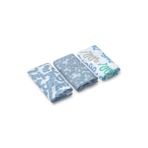 Tous Pack Of 3 Muslins In MMuse Blue