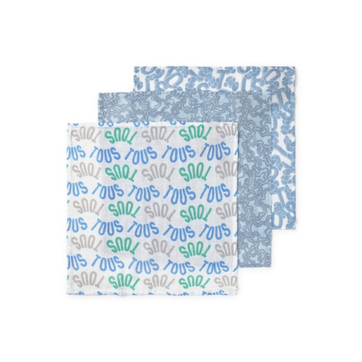 Tous Pack of 3 muslins in MMuse blue